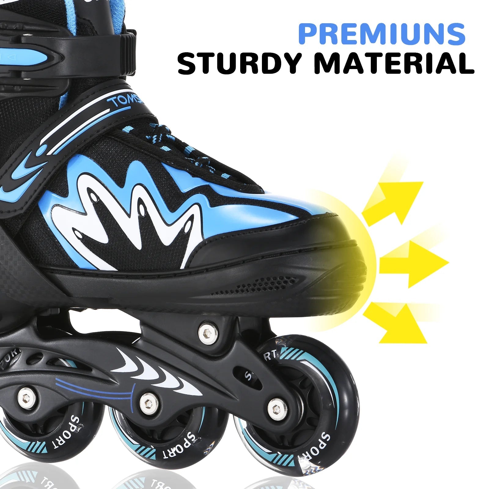 Kids adjustable roller blades with light-up wheels and secure triple closure system for boys and girls